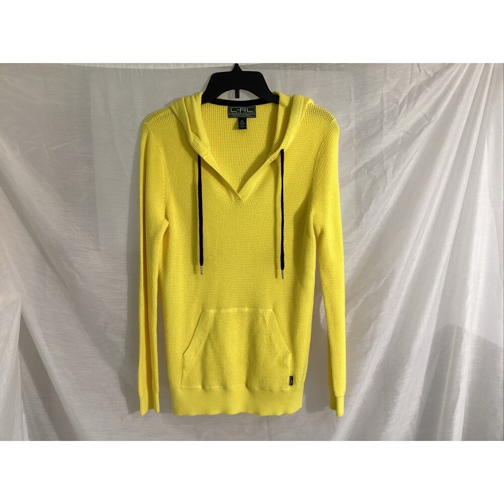 vtg L-RL ralph lauren active women’s M sweater  yellow waffle knit hoodie pocket